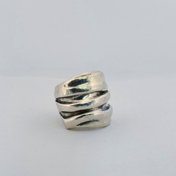Estate Handmade Modernist Sterling Silver 925 Israel Abstract Wide Band Ring 4.5 - Picture 1 of 9